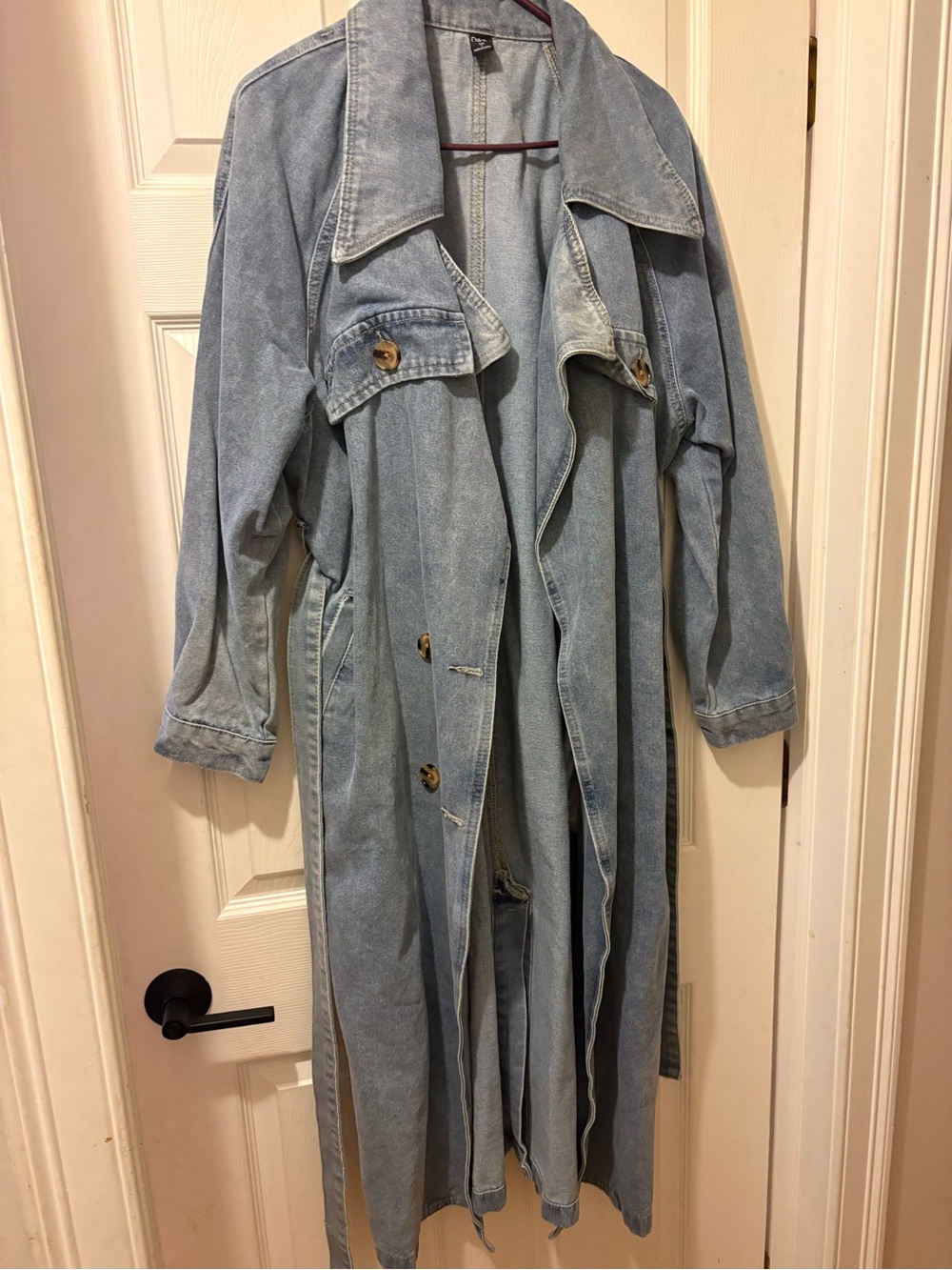 Light Blue Denim Trench Coat - Women's Long Denim Trench